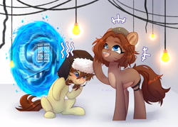 Size: 2048x1463 | Tagged: safe, artist:shelti, oc, oc only, pony, duo, duo female, female, mare, open mouth, portal