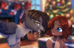 Size: 2048x1355 | Tagged: safe, artist:shelti, oc, oc only, hybrid, pony, blushing, female, looking at each other, mare, open mouth