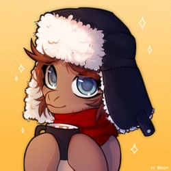 Size: 2000x2000 | Tagged: safe, artist:shelti, oc, oc only, pony, bust, chocolate, female, food, hat, head tilt, hot chocolate, mare