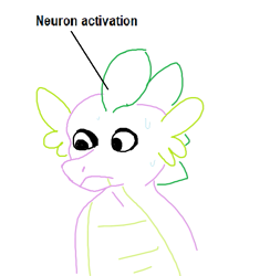 Size: 597x611 | Tagged: safe, artist:tjpones, imported from derpibooru, spike, dragon, bust, male, meme, neuron activation, ponified meme, simple background, solo, sweat, text, white background