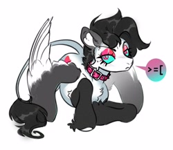 Size: 4096x3558 | Tagged: safe, artist:opalacorn, imported from derpibooru, oc, oc only, pegasus, pony, >=[, collar, colored sclera, emoticon, eyeshadow, frown, leonine tail, makeup, simple background, solo, tail, unusual pupils, white background