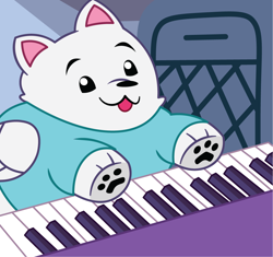 Size: 1066x1002 | Tagged: safe, artist:prixy05, imported from derpibooru, screencap, dog, pomeranian, cloudpuff, g5, i can't believe it's not hasbro studios, keyboard, keyboard cat, my little pony: tell your tale, solo, winged dog, wings