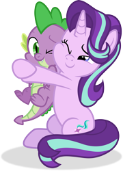 Size: 4874x6770 | Tagged: safe, artist:kojibiose, imported from derpibooru, spike, starlight glimmer, pony, unicorn, absurd resolution, duo, duo male and female, female, horn, hug, male, mare, simple background, transparent background, vector