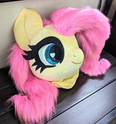 Size: 1907x2048 | Tagged: safe, artist:sophie scruggs, imported from derpibooru, fluttershy, clothes, cosplay, costume, front view, fursuit head, irl, photo, ponysuit