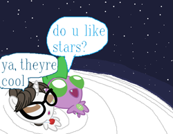 Size: 1049x810 | Tagged: safe, artist:pony4koma, imported from derpibooru, raven, spike, dragon, pony, unicorn, clothes, cute, digital art, do u like stars?, duo, duo focus, facial expressions, female, glasses, hair bun, happy, horn, male, mare, meme, moon, necktie, night, older, older spike, open mouth, pixel art, ponified, ponified meme, ravenbetes, ravenspike, secretary, shipping, smiling, space, speech bubble, spikabetes, spikelove, stars, straight, tail, weapons-grade cute, winged spike, wings