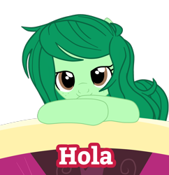 Size: 1900x1959 | Tagged: safe, artist:gmaplay, imported from derpibooru, wallflower blush, earth pony, pony, equestria girls, equestria girls ponified, hola, ponified, spanish, spanish text, stiker