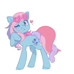 Size: 1280x1280 | Tagged: safe, artist:afrayedfox, imported from derpibooru, ivy, earth pony, pony, accessory, blush scribble, blushing, female, g2, heart, hooves, mare, one eye closed, simple background, sunglasses, two toned mane, white background, wink