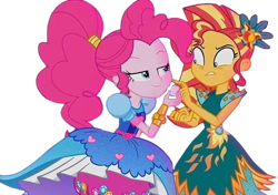 Size: 3571x2520 | Tagged: safe, edit, edited screencap, editor:homersimpson1983, imported from derpibooru, screencap, pinkie pie, sunset shimmer, human, equestria girls, background removed, duo, duo female, female, not a vector