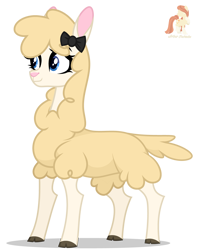 Size: 3966x5000 | Tagged: safe, artist:r4hucksake, imported from derpibooru, oc, oc only, oc:alpacalypse, alpaca, absurd resolution, base used, blue eyes, bow, cloven hooves, cute, female, fluffy, hair bow, ocbetes, simple background, smiling, solo, transparent background