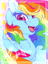 Size: 1800x2400 | Tagged: safe, artist:thehaywaiianhorse, imported from derpibooru, rainbow dash, pegasus, pony, bust, colored wings, female, looking at you, mare, multicolored wings, portrait, smiling, smiling at you, solo, wings