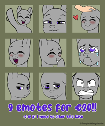 Size: 3000x3620 | Tagged: safe, artist:purple wingshade, imported from derpibooru, oc, oc only, pony, advertisement, angry, annoyed, commission, crying, emoji, exhausted, giggling, happy, laughing, petting, sad, smug, solo, tired, tired eyes, waving, ych example, your character here