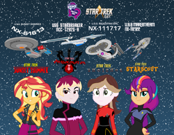 Size: 1920x1500 | Tagged: safe, artist:jrshinkansenhorse, artist:robertsonskywa1, imported from derpibooru, sunny starscout, sunset shimmer, oc, oc:captain becky ray shoichet, oc:starbreaker firewalker, equestria girls, equestria girls-ified, female, g5, g5 to equestria girls, g5 to g4, generation leap, male, marestream, photo, star trek, star trek: aridaginatan, star trek: shoichet, star trek: starscout, star trek: sunset shimmer, starship, text, uss equestria girl, uss marestream, uss starbreaker, uss sunset shimmer