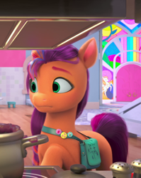 Size: 858x1080 | Tagged: safe, imported from derpibooru, screencap, sunny starscout, spoiler:g5, spoiler:my little pony: make your mark, spoiler:my little pony: make your mark chapter 4, spoiler:mymc04e06, a little horse, cropped, crystal brighthouse, female, g5, indoors, kettle, mane stripe sunny, mare, my little pony: make your mark, my little pony: make your mark chapter 4, solo, stove