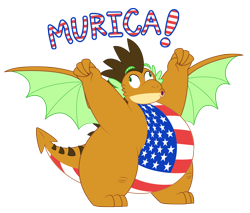 Size: 3000x2558 | Tagged: safe, artist:aleximusprime, imported from derpibooru, oc, oc only, oc:alex the chubby dragon, dragon, american flag, belly, big belly, cheering, derp face, dragon oc, dragonsona, fat, murica, non-pony oc, northern drake, patriotic, patriotism, plump, simple background, solo, spread wings, transparent background, united states, wings, yelling