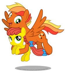 Size: 2844x3179 | Tagged: safe, artist:aleximusprime, imported from derpibooru, oc, oc only, oc:annie smith, oc:asteroid angus, pegasus, pony, bow, braid, commission, duo, duo male and female, female, flying, hair bow, male, simple background, tail, tail bow, transparent background