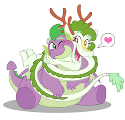 Size: 4975x4750 | Tagged: safe, artist:aleximusprime, imported from derpibooru, spike, oc, oc:lily the dragon, dragon, eastern dragon, adult, adult spike, antlers, blushing, coils, cute, dragoness, duo, eastern drake, fat, fat spike, female, hair, heart, hug, in love, larger male, long, long dragon, male, northern drake, obese, older, older spike, one eye closed, open mouth, open smile, physique difference, plump, shipping, simple background, sitting, skinny, smaller female, smiling, spread legs, spreading, strong fat, thin, transparent background, winged spike, wings, wrapped snugly, wrapped up