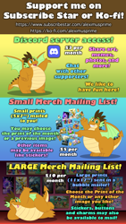 Size: 3000x5311 | Tagged: safe, artist:aleximusprime, imported from derpibooru, oc, oc:alex the chubby dragon, dragon, advertisement, dragon oc, dragonsona, fat, gradient background, ko-fi, looking at you, lying down, non-pony oc, one eye closed, plump, pose, posing for photo, promo, smiling, solo focus, spread wings, text, wings, wink