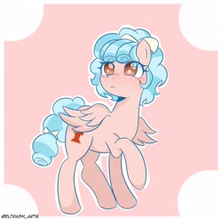 Size: 2048x2021 | Tagged: safe, artist:eltrash_art6, imported from derpibooru, cozy glow, pegasus, pony, blush lines, blushing, cozybetes, cute, female, mare, older, older cozy glow, passepartout, raised hoof, solo, text