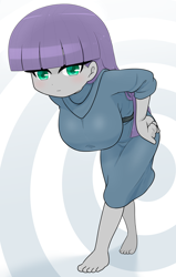 Size: 1412x2224 | Tagged: safe, artist:batipin, imported from derpibooru, maud pie, human, equestria girls, 2d, ankles, bangs, barefoot, big breasts, breasts, busty maud pie, eyeshadow, feet, female, hand on hip, looking at you, makeup, solo, straight hair, toes, waistband