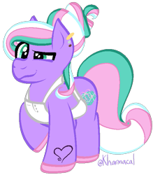 Size: 575x655 | Tagged: safe, artist:kharmacal, imported from derpibooru, razzaroo, earth pony, apron, clothes, ear piercing, g3, piercing, redesign, solo, tattoo, visible hooves