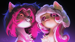 Size: 3840x2160 | Tagged: safe, artist:unt3n, imported from derpibooru, oc, oc only, pony, bust, cheek fluff, chest fluff, commission, duo, duo female, ear fluff, eyelashes, female, high res, looking at you, mare, portrait