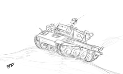 Size: 2334x1400 | Tagged: safe, artist:pinky_bestia, imported from derpibooru, oc, oc only, pony, equestria at war mod, duo, feral, monochrome, sketch, tank (vehicle), weapon