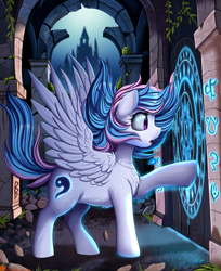 Size: 2408x2957 | Tagged: safe, artist:pridark, imported from derpibooru, oc, oc only, oc:starburn, pegasus, pony, castle, magic, magic circle, pegasus oc, ruins, solo, wings