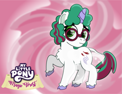 Size: 1113x862 | Tagged: safe, artist:prixy05, imported from derpibooru, gusty, pony, unicorn, series:magic forest, female, filly, foal, g1, glasses, glowing cutie mark, horn, red background, simple background, solo