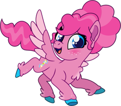 Size: 843x737 | Tagged: safe, artist:prixy05, imported from derpibooru, pinkie pie, pegasus, pony, series:magic forest, female, filly, flying, foal, freckles, pegasus pinkie pie, race swap, simple background, solo, transparent background, vector