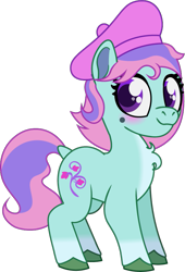 Size: 585x858 | Tagged: safe, artist:prixy05, imported from derpibooru, ivy, earth pony, pony, series:magic forest, beret, female, filly, foal, g2, hat, simple background, solo, transparent background, vector