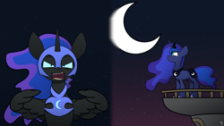 Size: 5120x2880 | Tagged: safe, artist:japkozjad, imported from derpibooru, nightmare moon, princess luna, alicorn, balcony, moon, night, stars