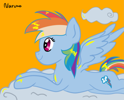 Size: 1241x1000 | Tagged: safe, artist:wrath-marionphauna, imported from derpibooru, rainbow dash, cloud, smiling, solo