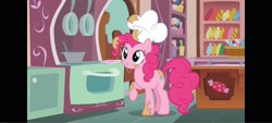 Size: 1600x720 | Tagged: safe, imported from derpibooru, pinkie pie, earth pony, chef, chef's hat, female, hat, indoors, solo