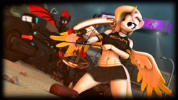 Size: 3840x2160 | Tagged: safe, artist:scarlet twinkle, oc, oc only, anthro, 3d, arrow, bow (weapon), bow and arrow, breasts, clothes, duo male and female, female, male, skirt, weapon