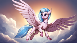 Size: 1920x1080 | Tagged: safe, imported from derpibooru, silverstream, hippogriff, ai can't do hands, ai content, ai generated, female, flying, prompter:natjo, solo, solo female