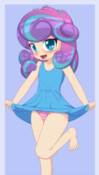 Size: 1800x3200 | Tagged: safe, alternate version, artist:an-m, imported from twibooru, princess flurry heart, human, banned from derpibooru, child, clothes, dress, feet, female, humanized, image, lolicon, panties, png, solo, solo female, underage, underwear, young