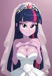 Size: 1401x2048 | Tagged: safe, imported from ponybooru, twilight sparkle, equestria girls, ai content, ai generated, clothes, dress, prompter:bartp98, wedding dress