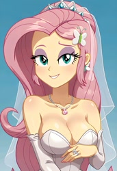 Size: 1401x2048 | Tagged: safe, imported from ponybooru, fluttershy, equestria girls, ai content, ai generated, clothes, dress, prompter:bartp98, wedding dress