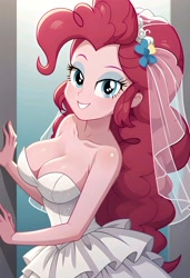 Size: 1401x2048 | Tagged: safe, imported from ponybooru, pinkie pie, equestria girls, ai content, ai generated, clothes, dress, prompter:bartp98, wedding dress