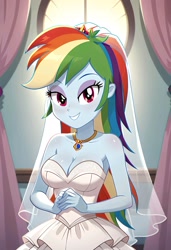 Size: 1401x2048 | Tagged: safe, imported from ponybooru, rainbow dash, equestria girls, ai content, ai generated, clothes, dress, prompter:bartp98, wedding dress