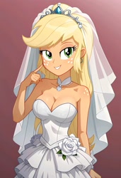 Size: 1401x2048 | Tagged: safe, imported from ponybooru, applejack, equestria girls, ai content, ai generated, clothes, dress, prompter:bartp98, wedding dress