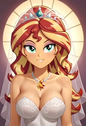 Size: 1401x2048 | Tagged: safe, imported from ponybooru, sunset shimmer, equestria girls, ai content, ai generated, clothes, dress, prompter:bartp98, wedding dress