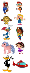 Size: 836x2021 | Tagged: safe, edit, imported from ponybooru, firefly, bird, duck, human, pegasus, pony, crossover, daffy duck, g1, june (little einsteins), leo (little einsteins), little einsteins, little miss, little miss sunshine, looney tunes, mario, mr. men, mr. men little miss, quincy (little einsteins), rocket (little einsteins), simple background, super mario bros., the mr. men show, the new woody woodpecker show, white background, woodpecker, woody woodpecker, woody woodpecker (series)