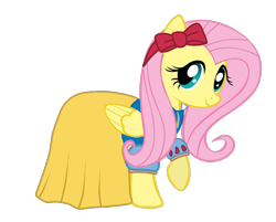 Size: 1139x917 | Tagged: safe, artist:paulinaolguin, imported from derpibooru, fluttershy, pegasus, pony, clothes, cute, dress, female, hairband, mare, ribbon, shyabetes, smiling, snow white, snow white and the seven dwarfs, solo, vector