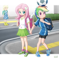 Size: 2000x2000 | Tagged: safe, artist:uotapo, color edit, edit, editor:overlord 2, imported from derpibooru, derpy hooves, fluttershy, rainbow dash, human, equestria girls, colored, light skin, skin color edit