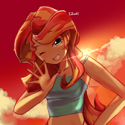 Size: 2048x2048 | Tagged: safe, artist:izuchi, imported from derpibooru, sunset shimmer, equestria girls, solo, sunset