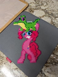 Size: 3072x4080 | Tagged: safe, artist:tinyequine, gummy, pinkie pie, perler beads