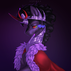 Size: 7600x7600 | Tagged: safe, artist:spika, imported from derpibooru, king sombra, pony, unicorn, armor, cloak, clothes, crown, horn, jewelry, male, regalia, solo, sombra eyes, stallion