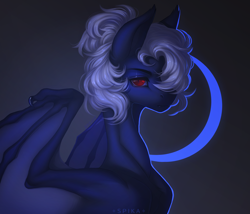 Size: 3500x3000 | Tagged: safe, artist:spika, imported from derpibooru, oc, oc only, bat pony, pony, abstract background, bust, commission, female, mare, slit pupils, solo, spread wings, wings