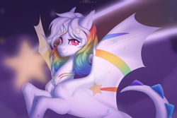 Size: 6000x4000 | Tagged: safe, artist:spika, imported from derpibooru, oc, oc only, dracony, dragon, hybrid, pony, abstract background, female, hairclip, jewelry, mare, necklace, slit pupils, solo, spread wings, wings